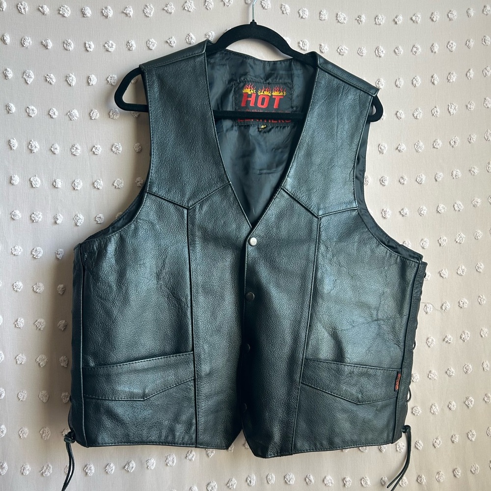 Hot Leathers Vintage Leather Tie Side Motorcycle Vest Sz 48